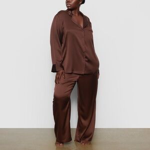 SKIMS Silk Pajama Set | Brown Luxe Sleepwear | Size XXS